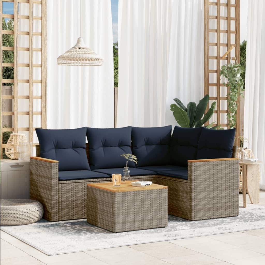 vidaXL Patio Sofa Set with Cushions Outdoor Conversation Furniture Poly Rattan - 24.4x 24.4x 27.2