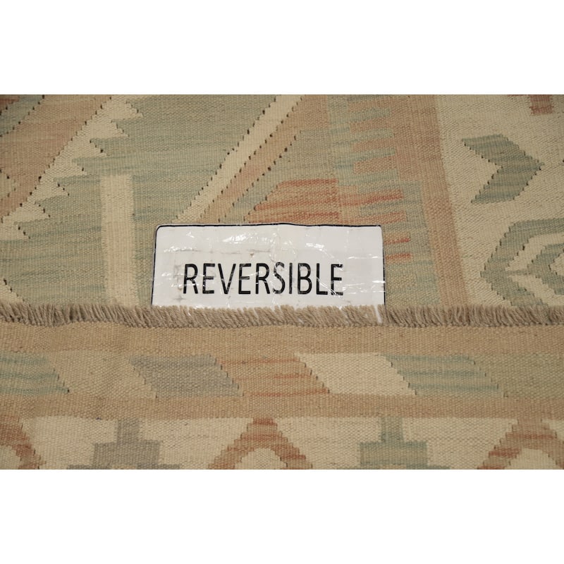 Hand Woven Oriental 100% Wool Carpet Southwestern Tribal Green Kilim Area Rug - 8' 2'' X 5' 10''