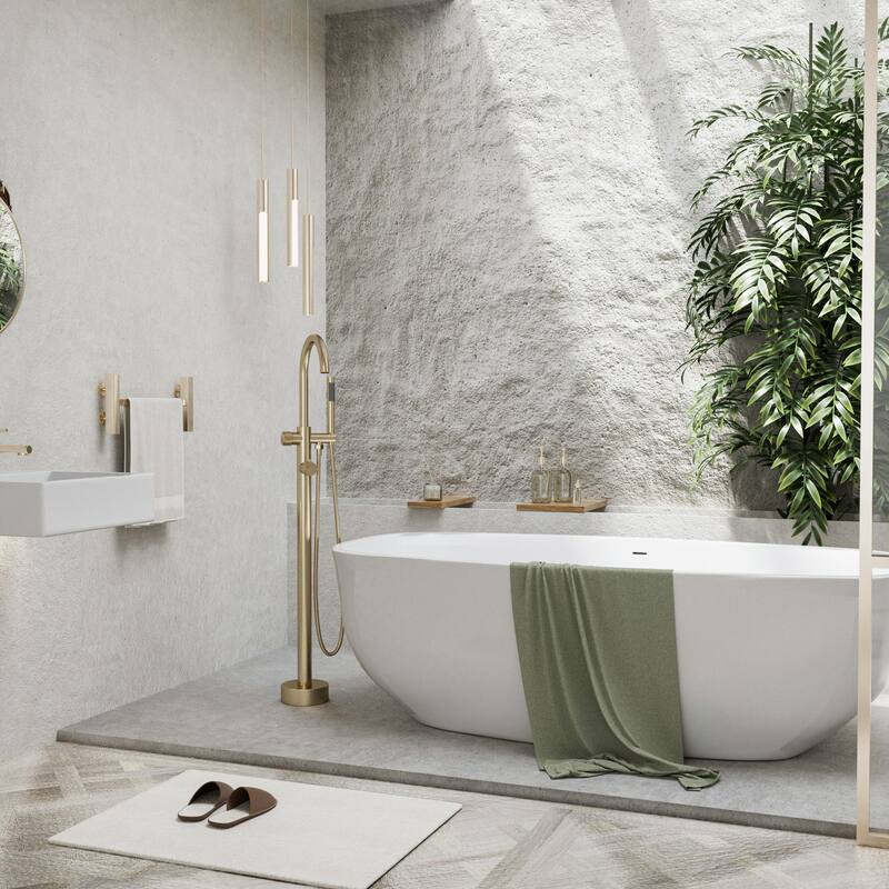 Modland 46'' Outdoor Shower System 316 Stainless Steel Thermostatic Freestanding Poolside Faucet with Swivel Spout - 46'' H