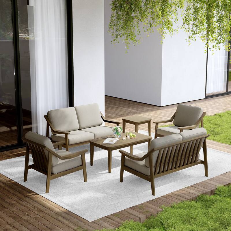Outdoor Conversation 6 Seater Patio Chat Set with Cushions and Table