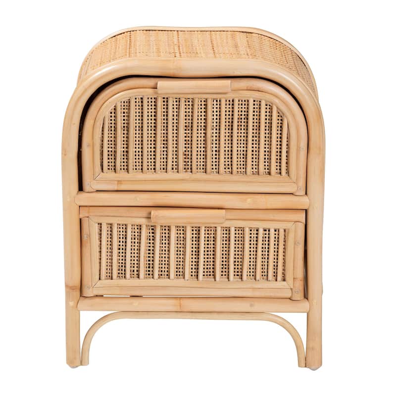 Adrika Bohemian Natural Rattan 2-Drawer Nightstand