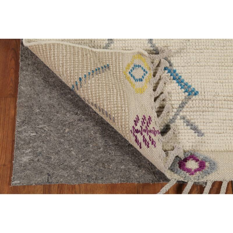 Striped Ivory Moroccan Oriental Area Rug Handmade Wool Carpet - 3'10"x 6'11"