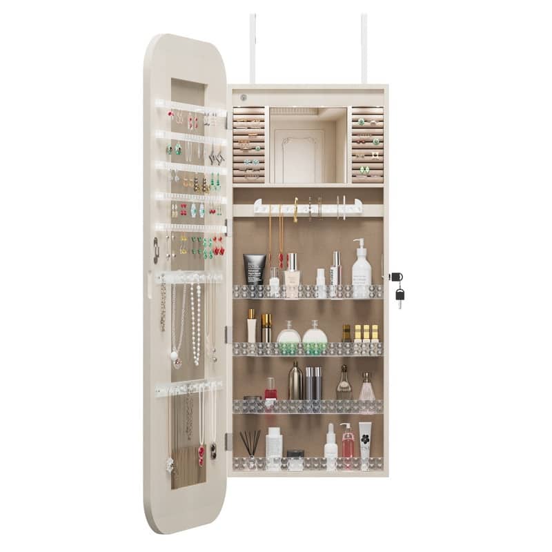 Door or Wall Mounted Jewelry Armoires Organizer with Full Length Mirror