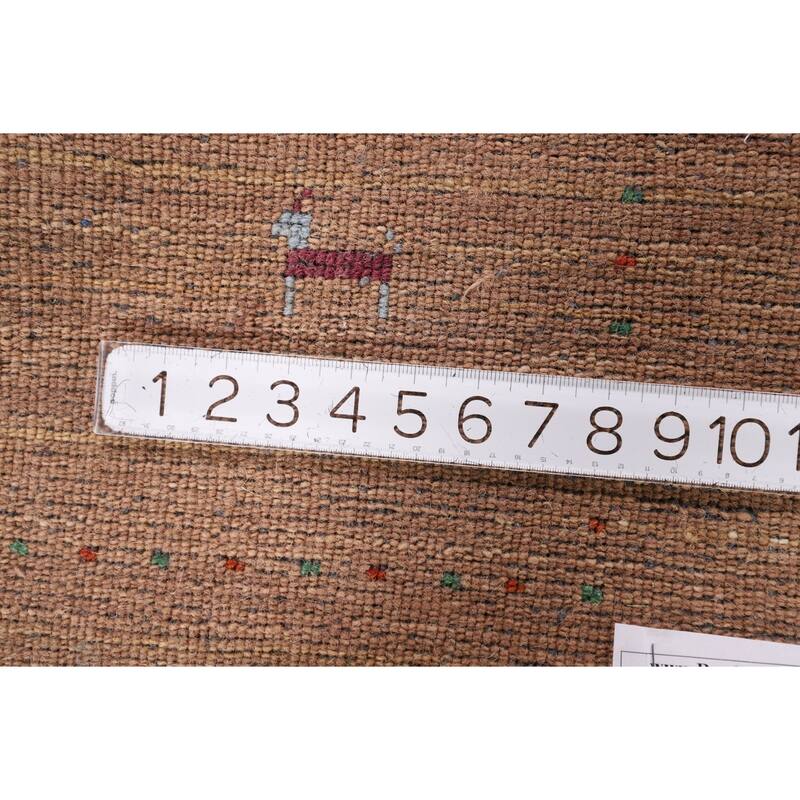 Brown Striped Gabbeh Indian Accent Rug Hand-Knotted Wool Carpet - 3'2" x 4'10"
