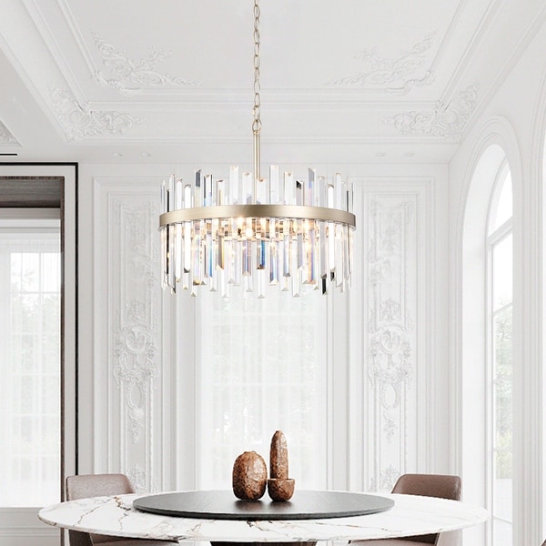 Casandra Brushed Champagne Silver 5 light Drum Crystal Chandelier On Sale Bed Bath Beyond 37638343