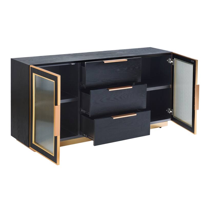 StyleCraft Aurelia 2-Door, 3-Drawer Sideboard - Ebony & Gold