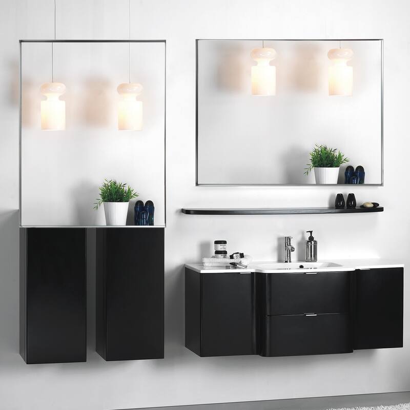 Rectangular 36"x24" Bathroom Mirror, Wall-Mounted with Glossy Brushed Metal Frame and HD Float Glass Reflection