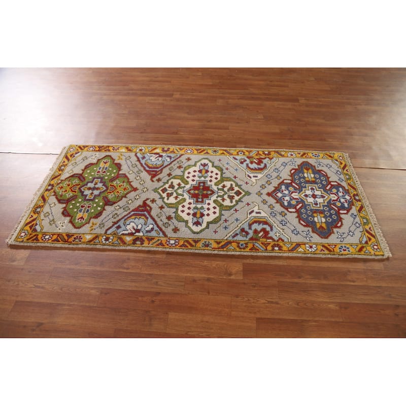 Geometric Kazak Accent Rug Handmade Wool Carpet - 2'7"x 5'10"