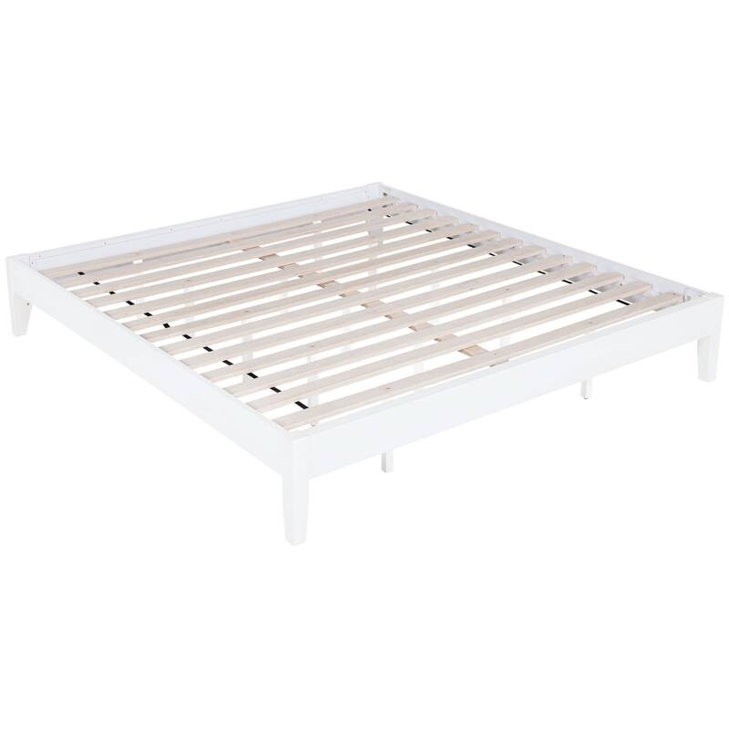 California King Universal Platform Bed in White with Durable Wood Construction