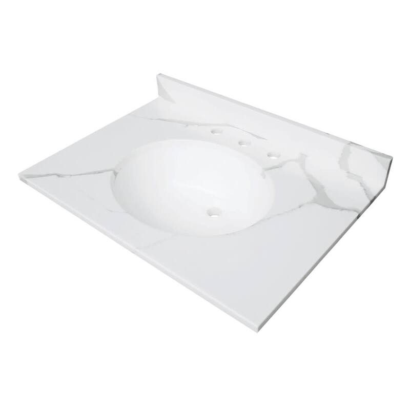 Kingston Brass KVPB3122L38 Norbiton 31" Solid Surface Vanity Top with - Calacatta Marble Glossy White - Colored