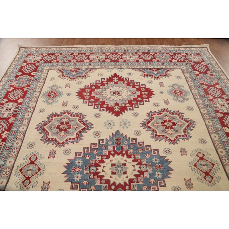 Ivory Kazak Oriental Area Rug Handmade Wool Carpet - 8'3" x 10'11"