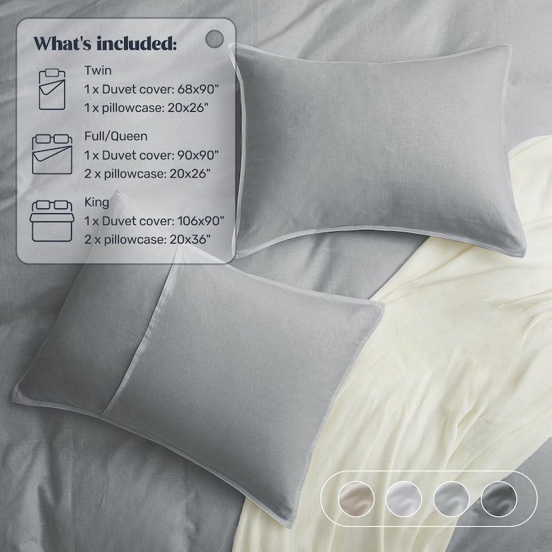 Linen Cotton Duvet Cover and Pillow Sham Set, Breathable and Skin-Friendly Bedding Set