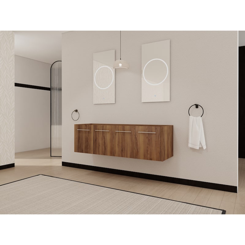 Modern 60 Inch Wall-Mounted Bathroom Vanity Base with Soft-Close Doors, No Sink Included