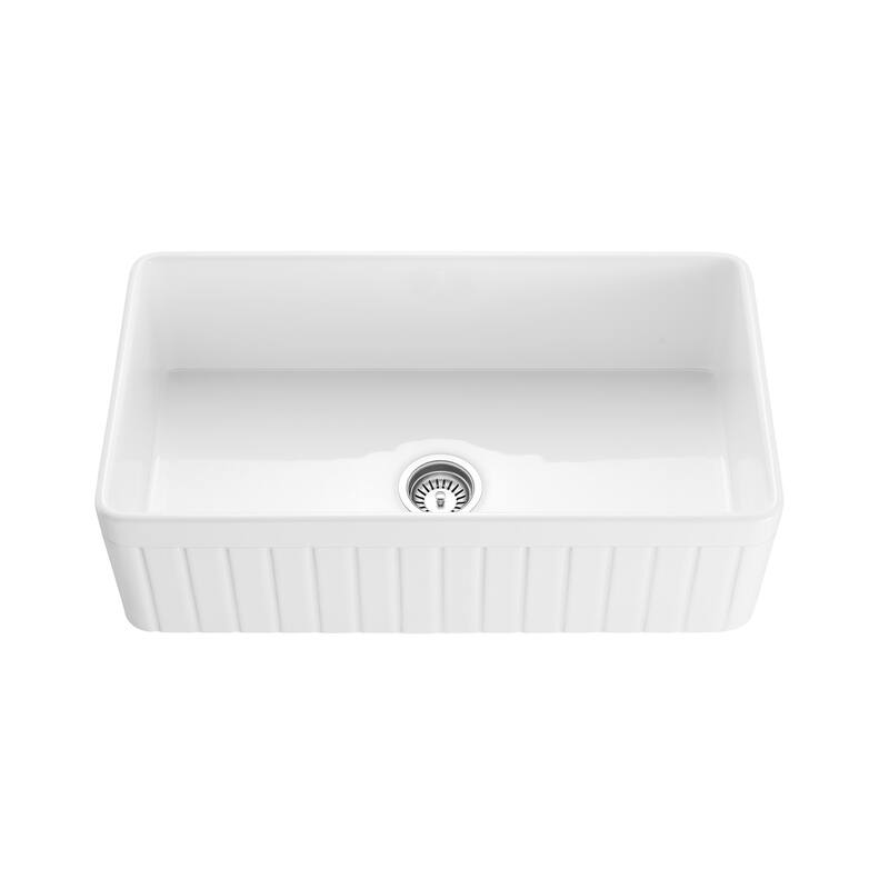 33" White Fireclay Farmhouse Undermount Kitchen Sink with Bottom Grid and Strainer