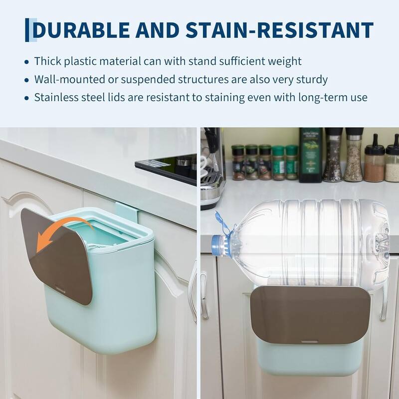 2.38 Gallon Compost Bin Hanging Trash Can with Stainless Steel Lid for Kitchen、Bathroom