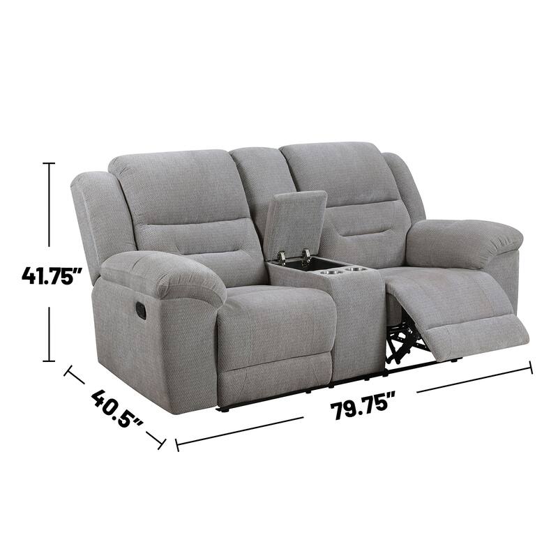 Chenille Upholstered Manual Reclining Loveseat with Pillow-top Arm in Grey