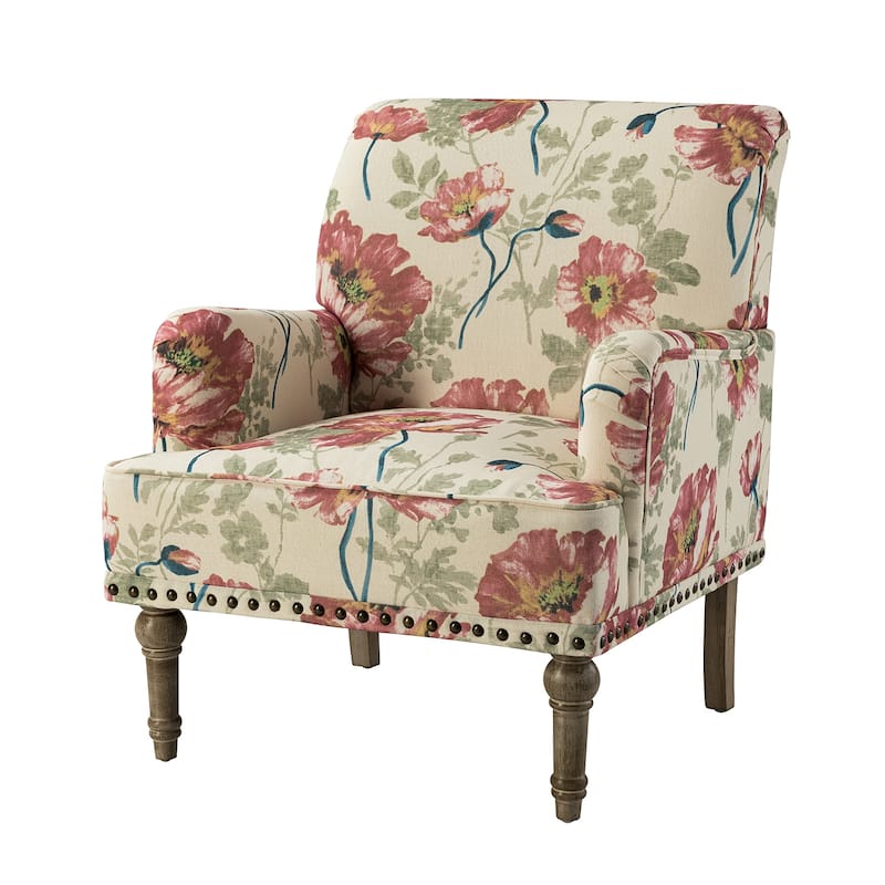 Geltrude Traditonal Floral Fabric Design Upholstered Accent Armchair with Turned Legs by HULALA HOME