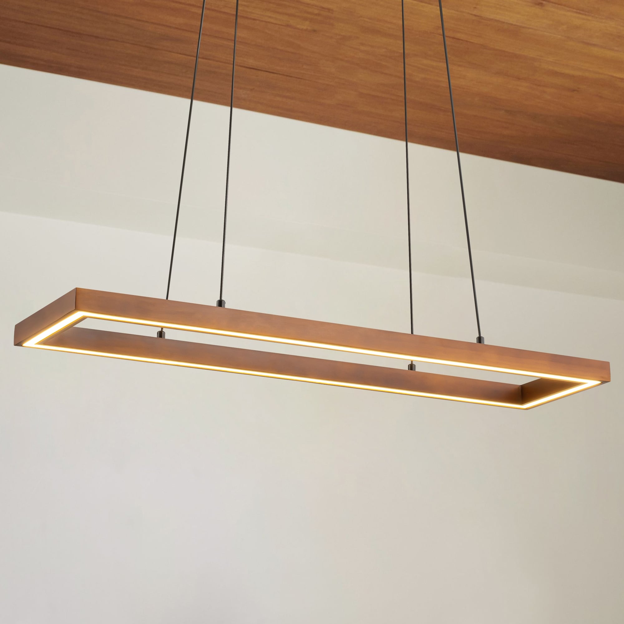 1-Light Farmhouse Walnut Oak Hollow LED Pendant Light for Dining Room - 32.2 in. W x 8.5 in. D x 1.8 in. H