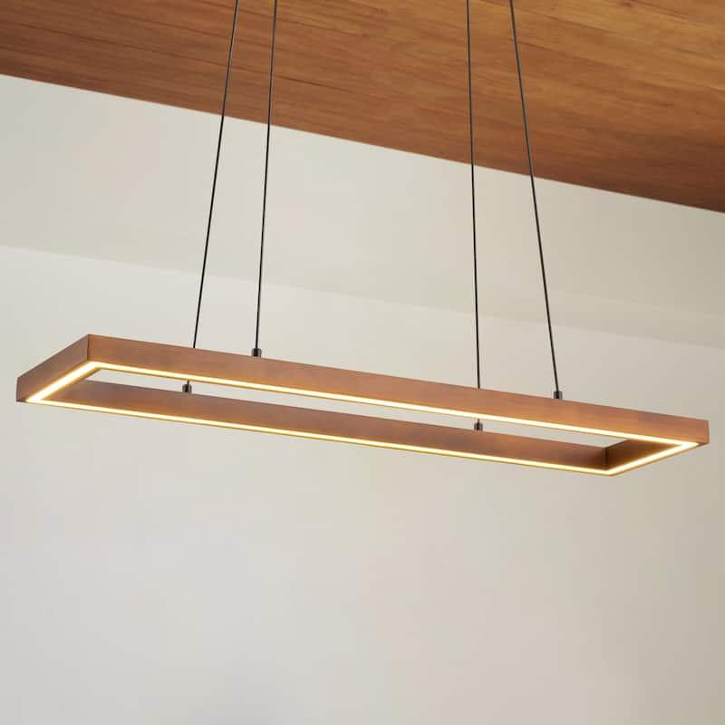 1-Light Farmhouse Walnut Oak Hollow LED Pendant Light for Dining Room - 32.2 in. W x 8.5 in. D x 1.8 in. H - 32.2 in. W x 8.5 in. D x 1.8 in. H - Brown