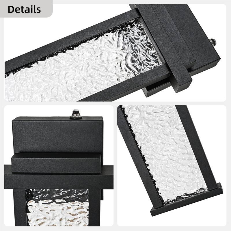 15 in. Sand Black Dusk to Dawn LED Outdoor Hardwired Wall Sconce with Water Wave Glass - Dimmable, 2700K, Wet Rated