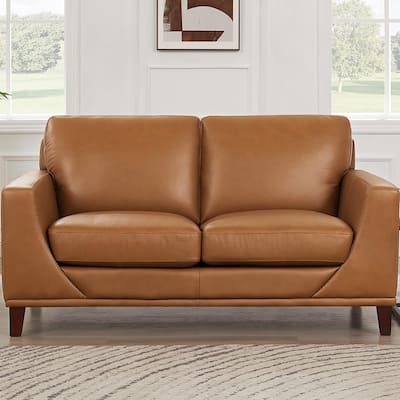 Hydeline Soma Top Grain Leather Loveseat With Feather, Memory Foam and Springs