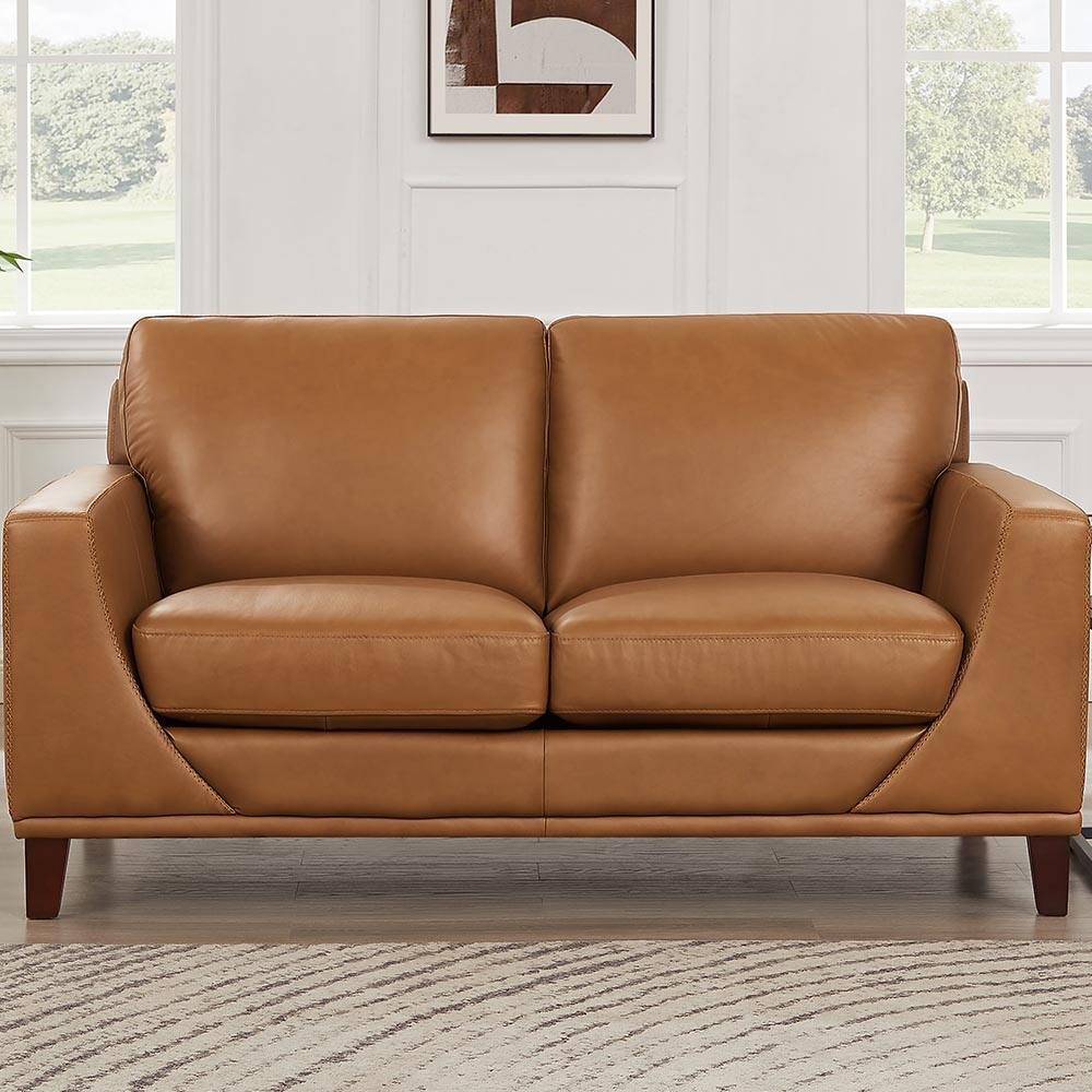 Hydeline Soma Top Grain Leather Loveseat With Feather, Memory Foam and Springs