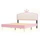 preview thumbnail 5 of 8, Full size Upholstered Princess Bed With Crown Headboard,with Headboard and Footboard with Light Strips,White+Pink