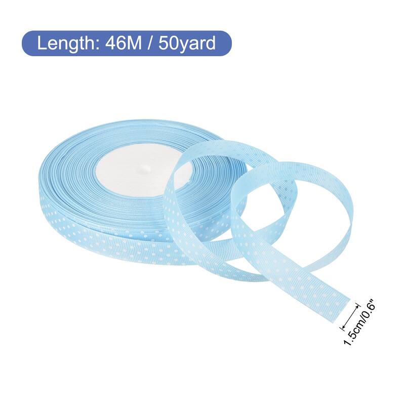 Grosgrain Ribbons with Dots Ribbon Bow Decoration - Light Blue - 50 Yards 5/8 Inch