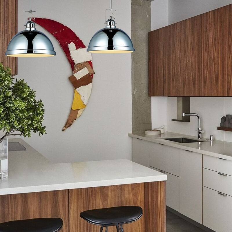 1 light Mini Pendant with clear frosted glass lens, Chrome Finish - 14"H x 14"W x 14"D