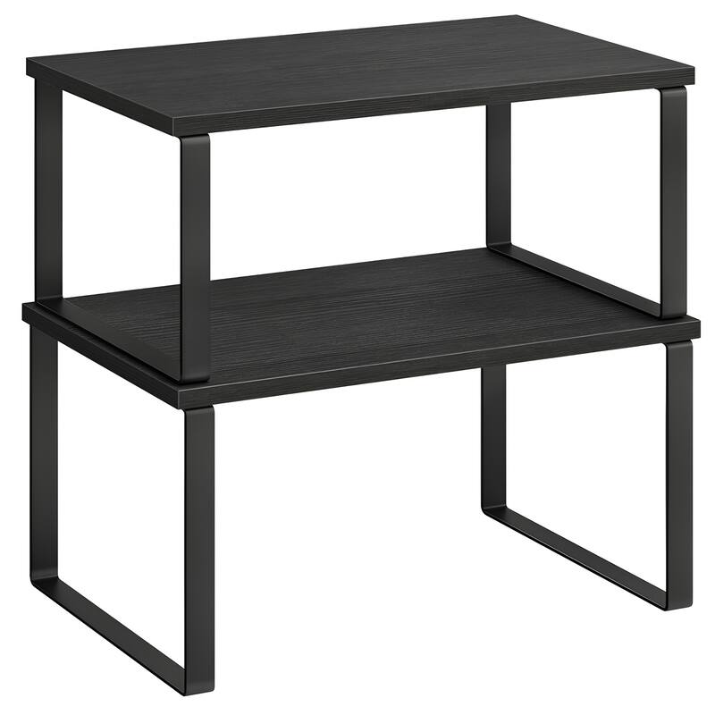 Set of 2 Two-Tier Wooden Kitchen Counter Shelves Organizers Perfect for Small Space - 11.7" W - Ink Black-Ebony-Black