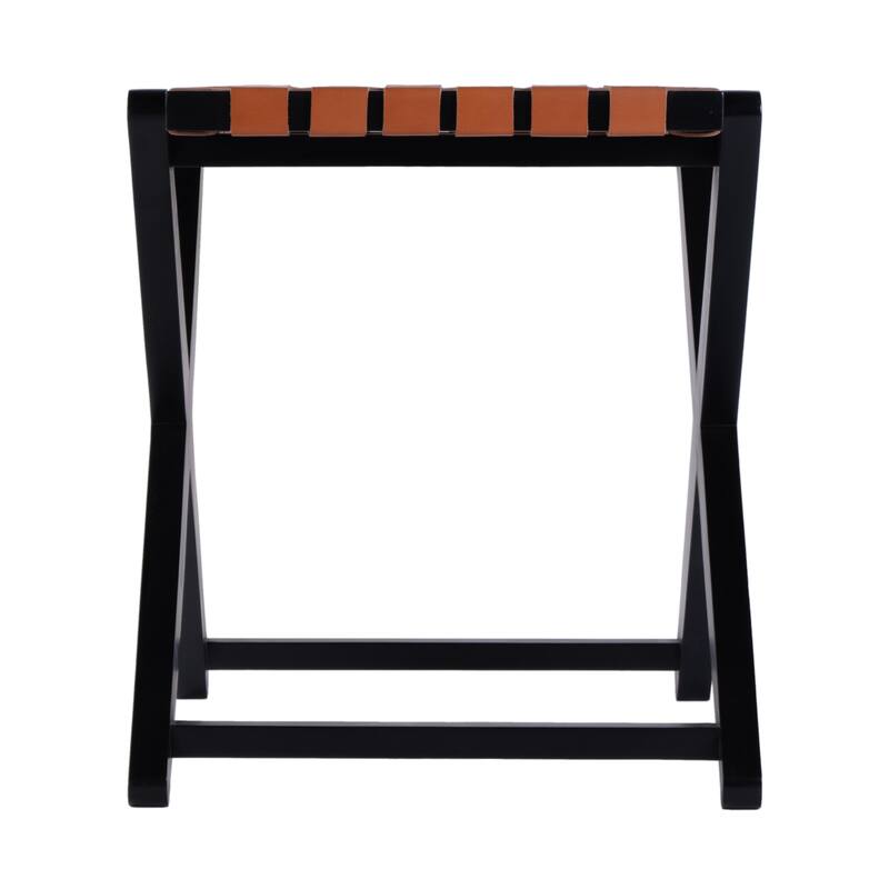 Cipriani 24 in. W Rectangular Leather & Wood Luggage Rack