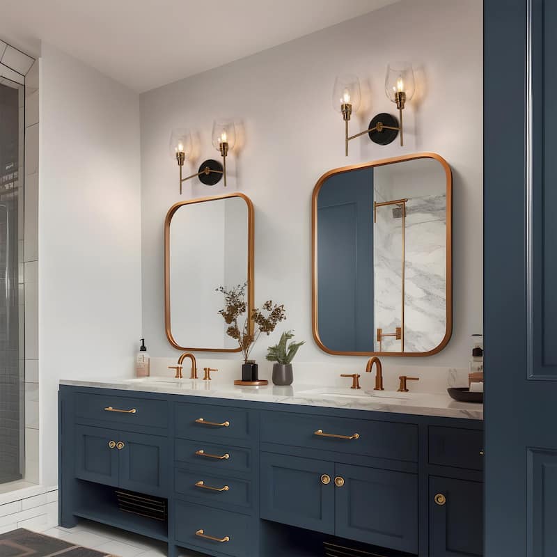Denan Modern Glam Black Gold 3-Lights Bathroom Vanity Lights Bedroom Wall Sconces with Textured Glass