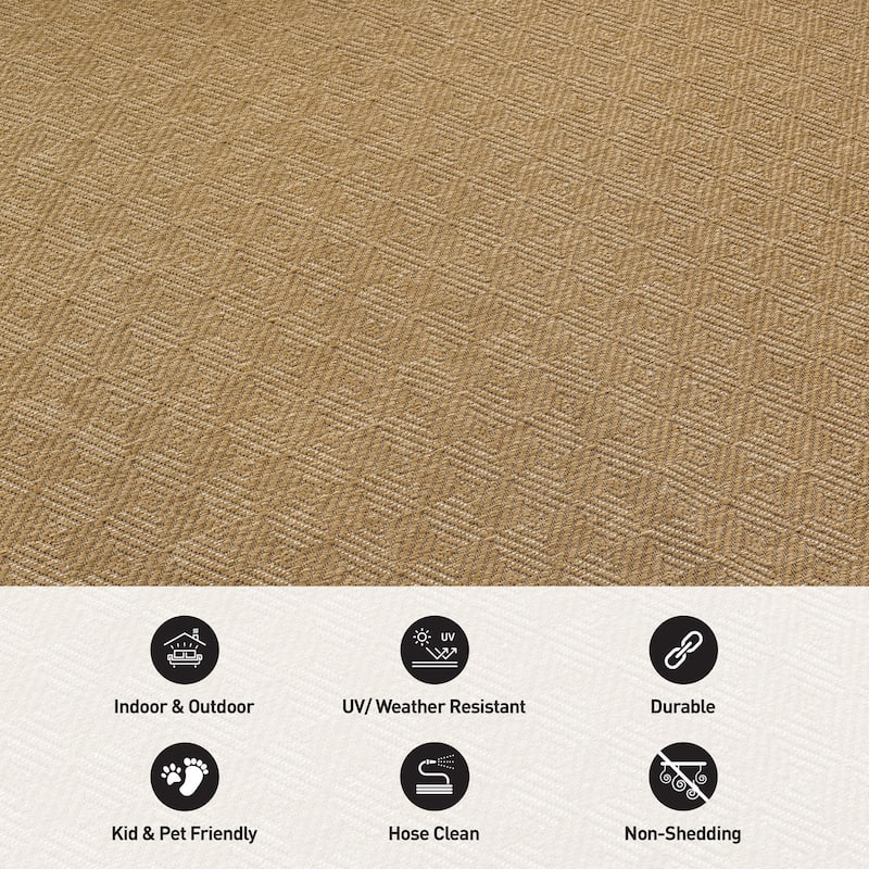 Diamond Weave Reversible Jute-Look Indoor/Outdoor Rug Reversible, Easy-Care Indoor/Outdoor Rug with Natural Fiber Look