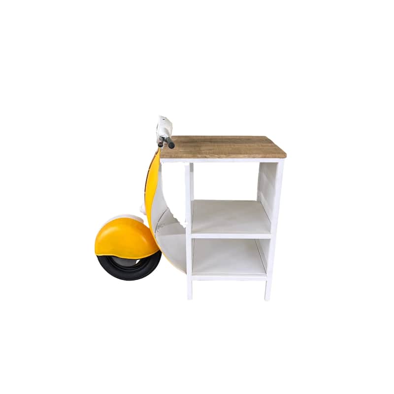 Yellow Wood Metal Scooter Side Table with Storage Shelf - 39.50” x 26” x 40”