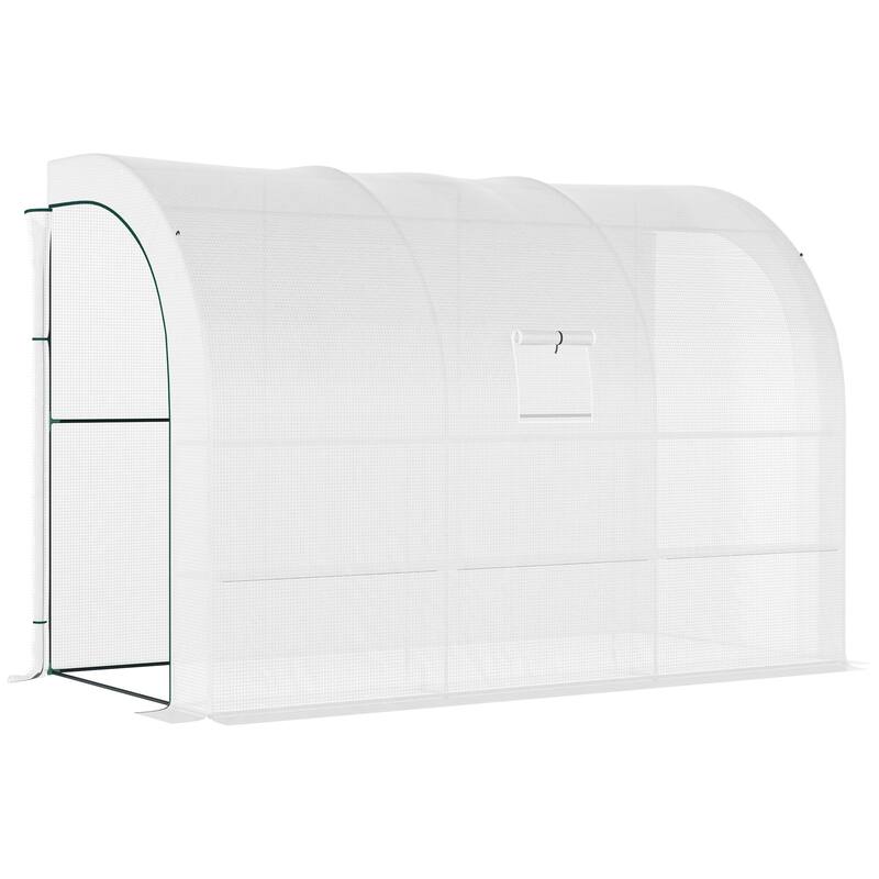 Outsunny 10' x 5' x 7' Outdoor Walk-In Greenhouse, Plant Nursery with Zippered Doors, PE Cover and 3-Tier Shelves