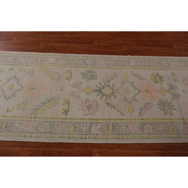 Hand Knotted Oriental 100% Wool Carpet Transitional Geometric Beige & Ivories Oushak Runner Rug - 15' 0'' X 3' 4''