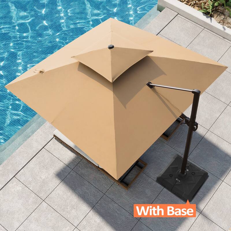 Pellebant Outdoor Patio Cantilever Offset Umbrella 11 ft Double Top with Base - Tan