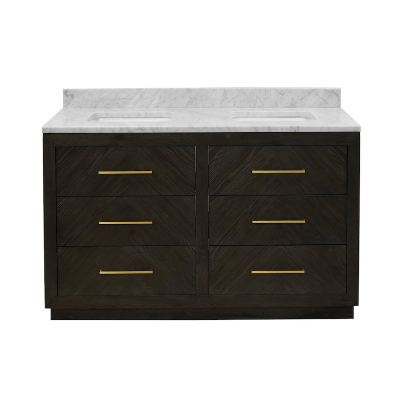 KitchenBathCollection Avery 60" Double Bathroom Vanity with Carrara Marble Top