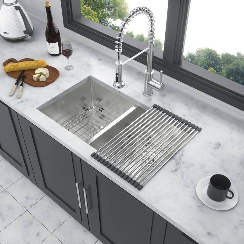 32 Inch Undermount Double Bowl 16 Gauge Stainless Steel Kitchen Sink in Brushed Nickel - 32'' x 18'' x 9''