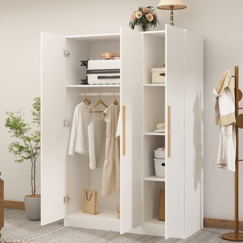 Large Wardrobe Armoire Wooden Closet with 3 Doors for Bedroom Hanging