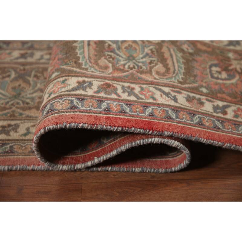 Hand Knotted Oriental 100% Wool Carpet Traditional Floral Pink Mashad Area Rug - 13' 0'' X 9' 7''