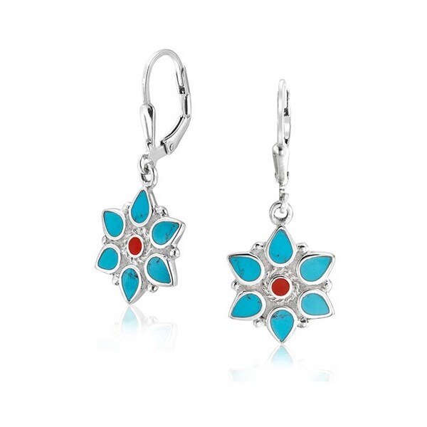 Turquoise Drop Dangling With 925 Sterling Silver Lever Back Earrings