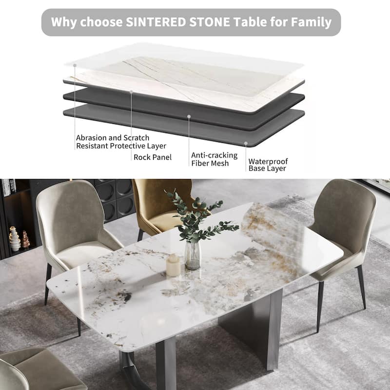 63"Modern artificial stone pandora white curved metal leg dining table -6 people