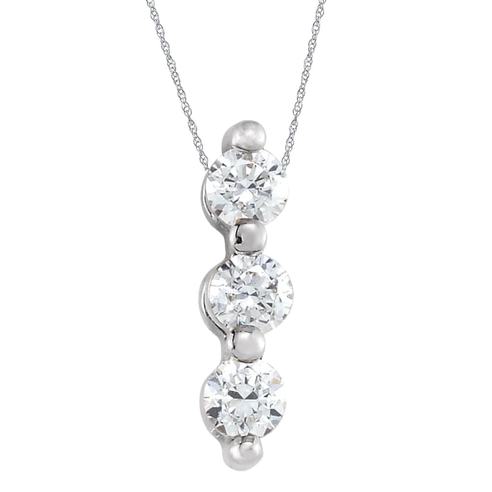Bliss Diamond 1/2Ct Diamond Necklace Three Stone Pendant in White or Yellow Gold