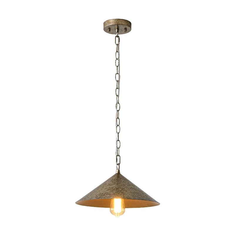 Rustic Antique Silver Single Shallow Cone Kitchen Pendant Light - 13.8 inches