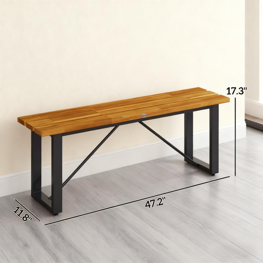 Two Person Backless Garden Bench For Porch And Park With Teak Finish