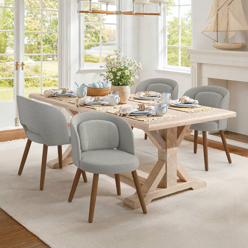 Linen Dining Chairs Set of 2/4/6 with Solid Wood Legs, Modern Kitchen Chairs with Lumbar Pillow for Dining Room Beige - Grey - Set of 4