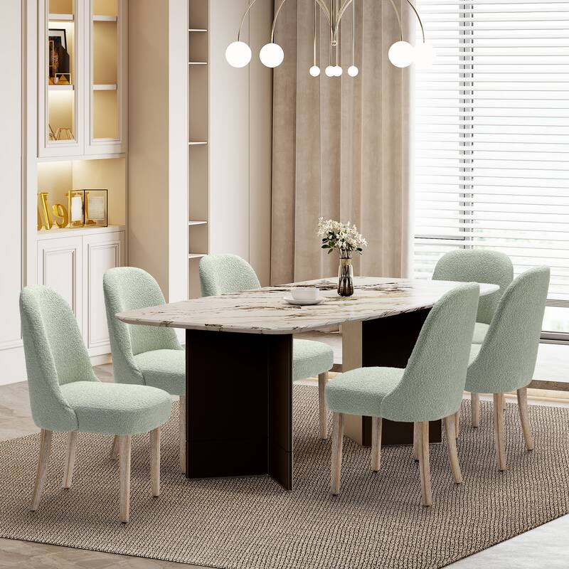 Farmhouse Water and Stain Resistant Boucle Upholstered Side Chair (Set of 6)