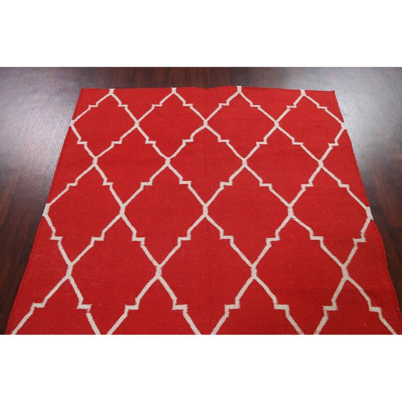 Contemporary Trellis Durrie Kilim Oriental Area Rug Wool Flat-woven - 5'0" x 8'0"