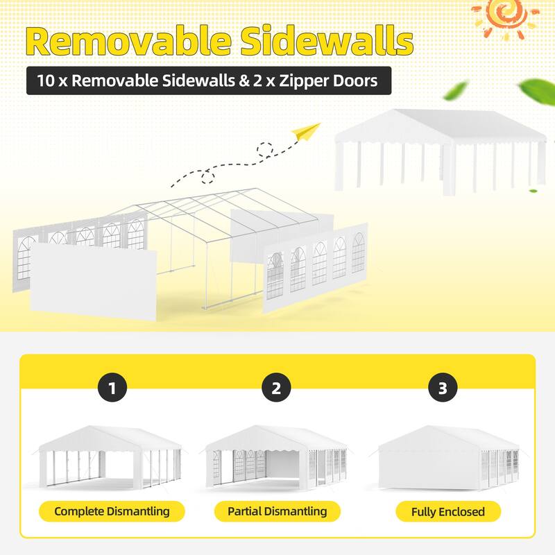Durable Party Tent Gazebo for Events, Weddings, and BBQs - Includes Removable Sidewalls with Windows & Storage Bags, White
